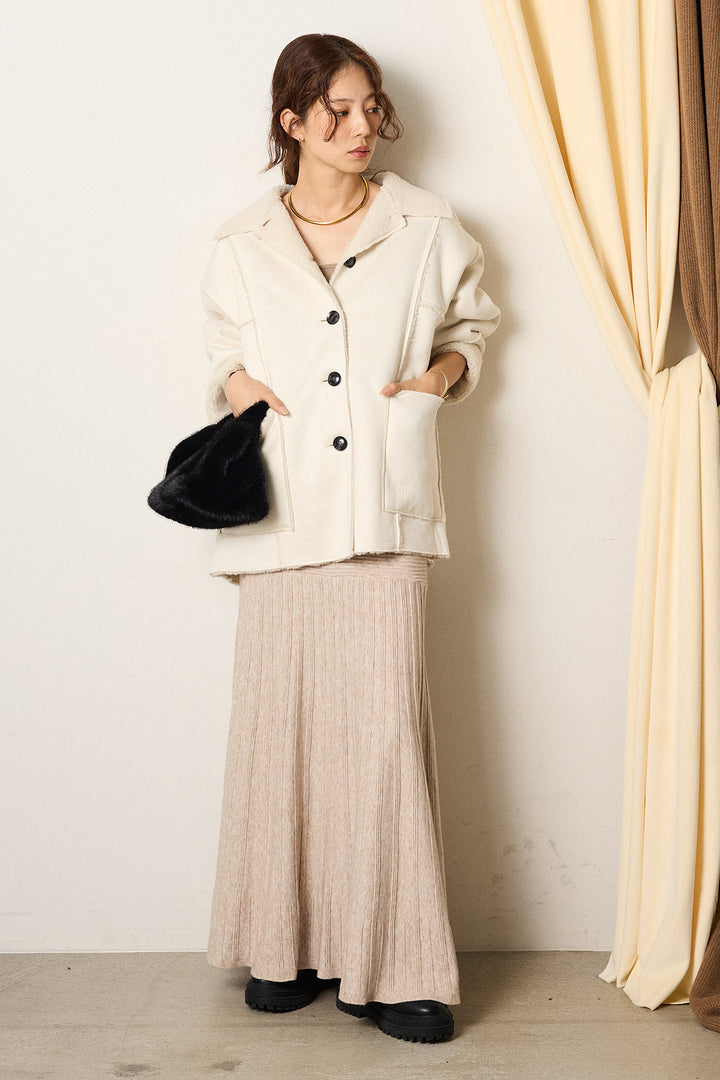 [SET]エコムートンカバーオール+編み地切り替えフレアニットスカート(2set)