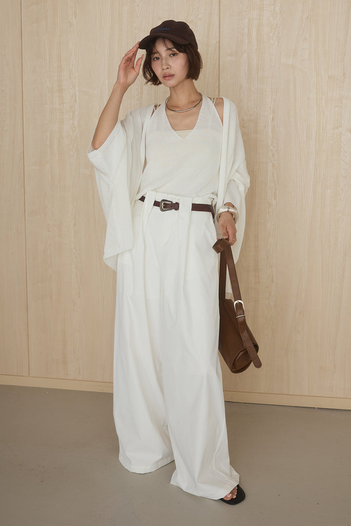 [SET]オーバードルマンカーディガン+ベルトループデザインハイウエストタックパンツ(2set)