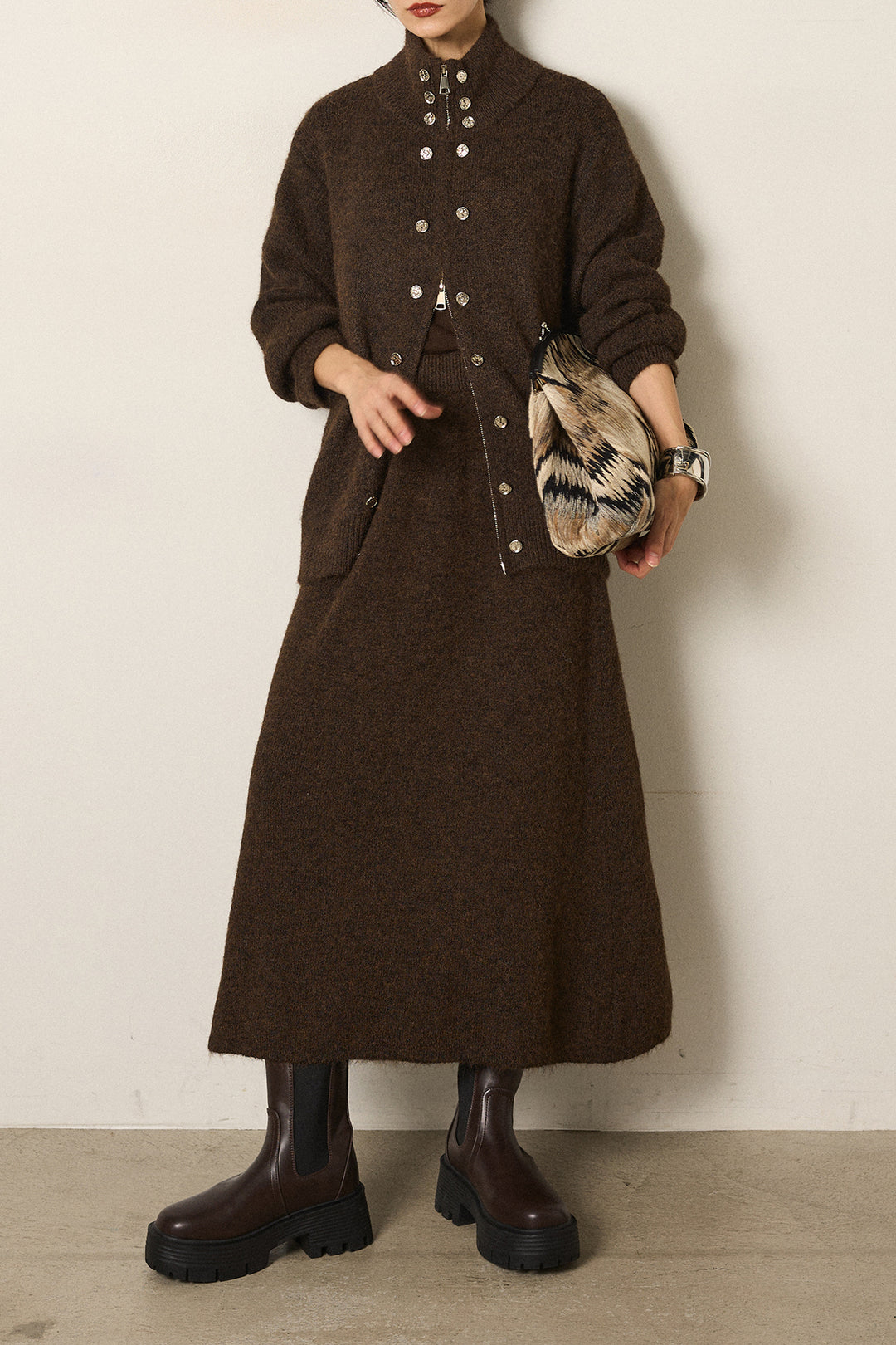 [SET]ハイネックメタルプレートニットスカートSETUP