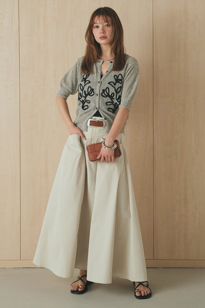 [SET]フロントテープデザイン半袖カーディガン+ミリタリーツイルタックフレアスカート(2set)