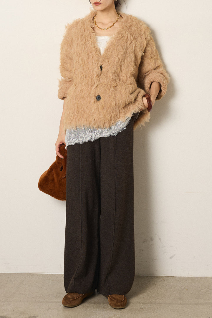 [SET]起毛シャギーニットカーディガン+センターラインニットパンツ(2set)