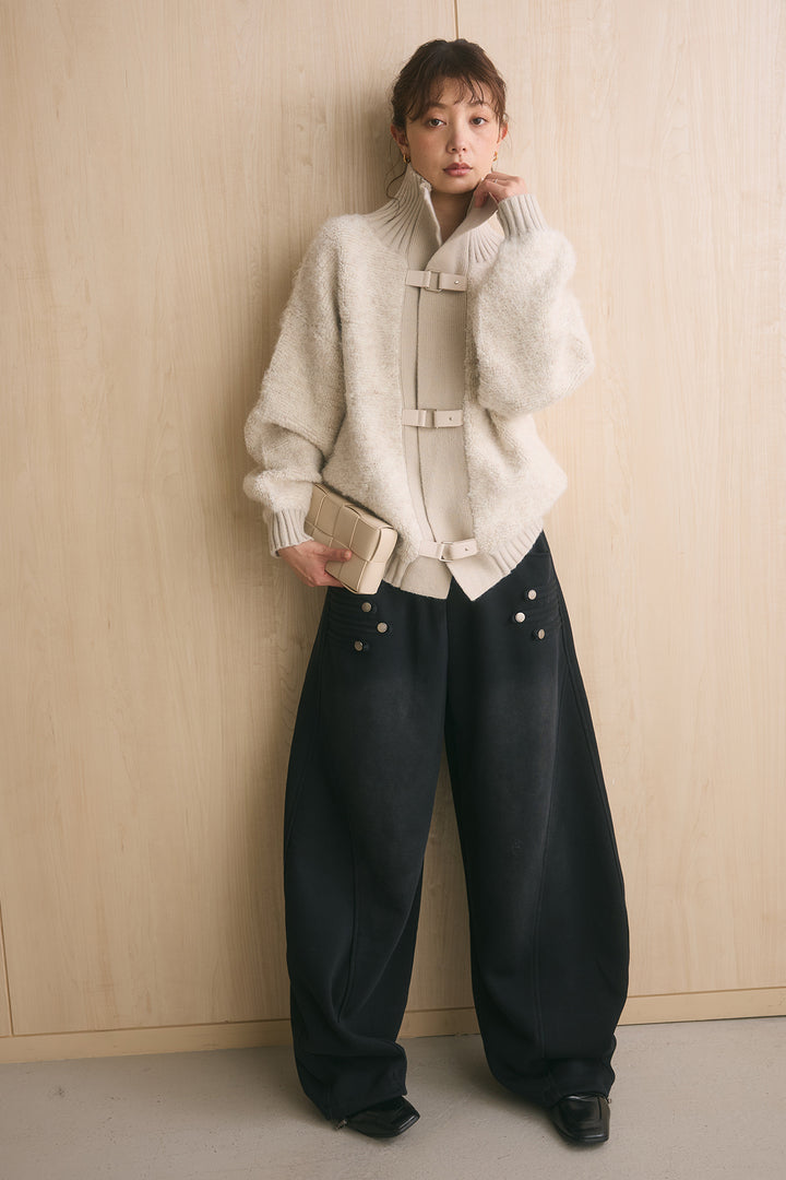 [SET]ブークレーハイネックニットジャケット+ナポレオンディテールカーブパンツ(2set)