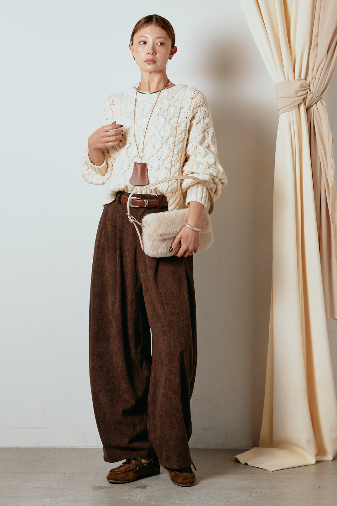 [SET]バルキーケーブルプルオーバー+コーデュロイサイドタックコクーンパンツ(2set)