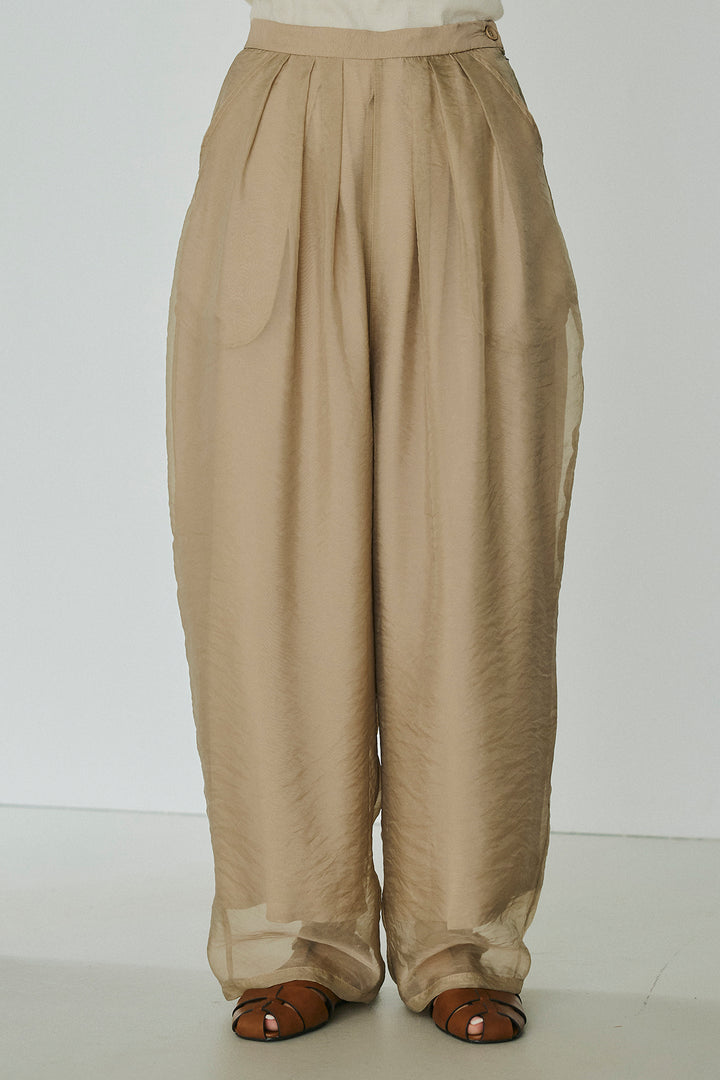 [SET]天竺ナイロンドッキングビスチェ風トップス+オーガンジータックパンツ(2set)