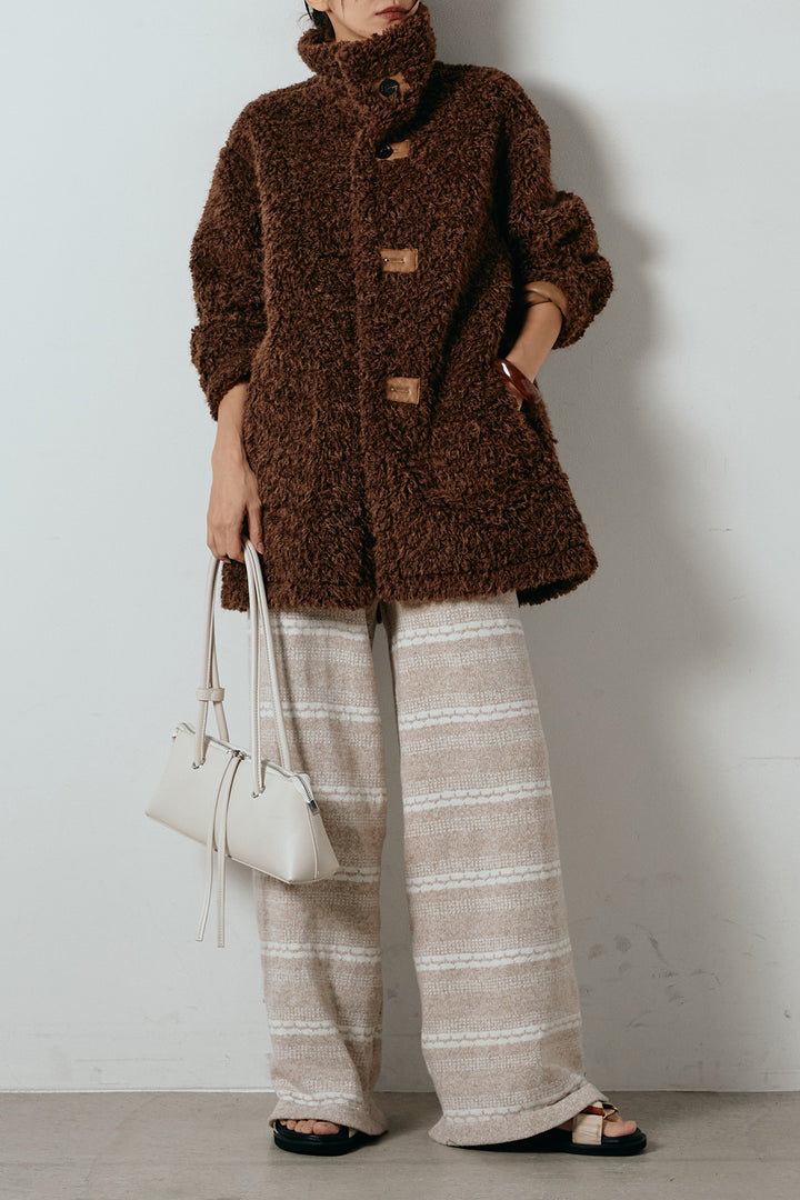 [SET]リバーシブルボアアウター+マルチライン柄リラックスニットパンツ(2set)