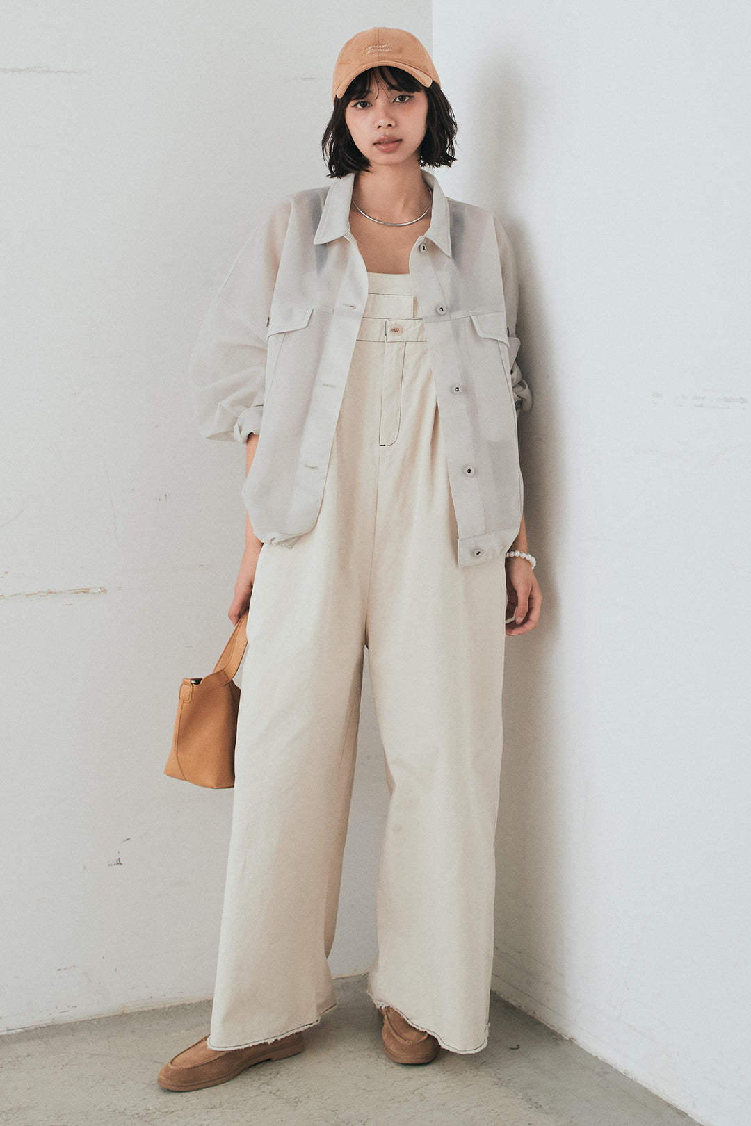 [SET]シアーダンボールサイドドロストジャケット+綿ツイルアシメサロペット(2set)