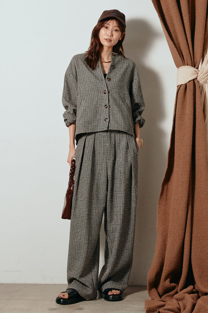 [SET]ノーカラーガンクラブチェックジャケット+ガンクラブチェックタックパンツ(2set)