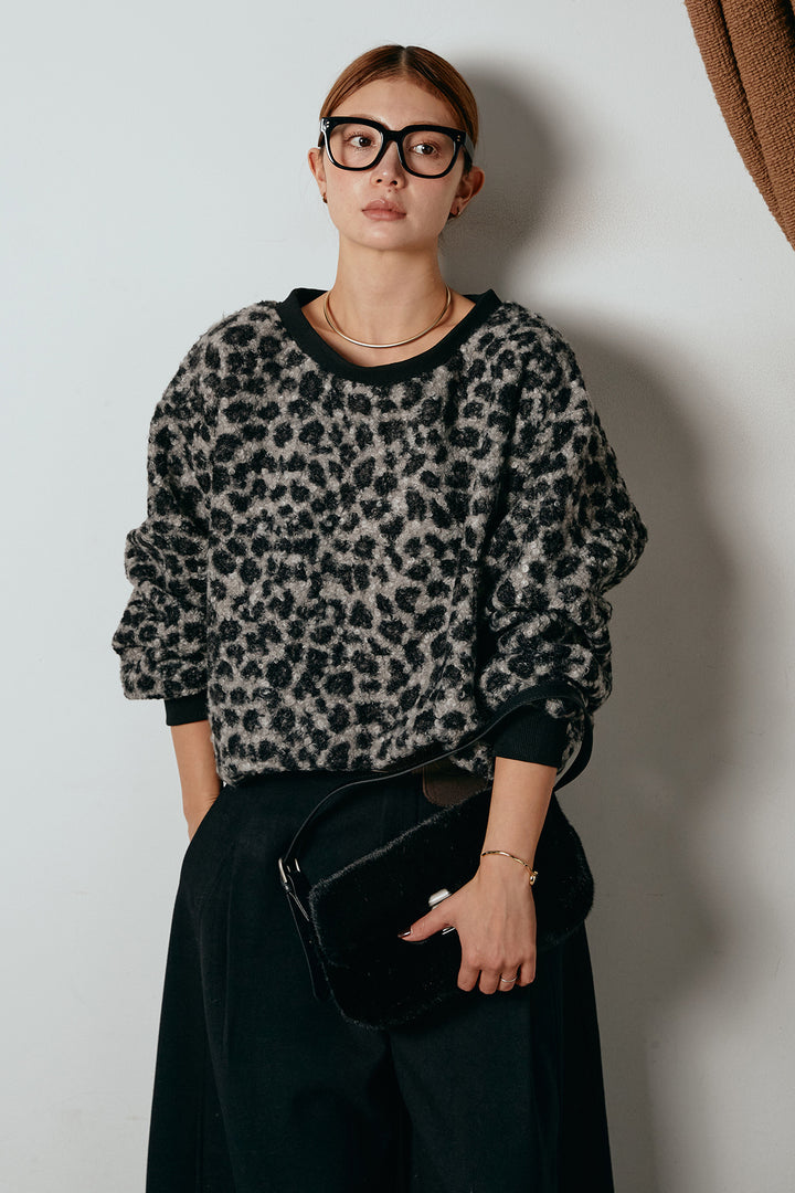レオパード柄ボアトップス/ブラック