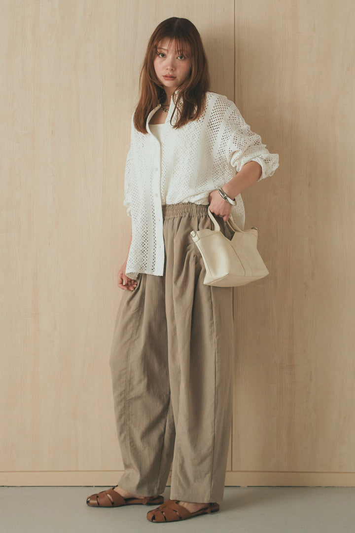 [SET]長袖襟付きレースシャツ+ポケットタックフォルムパンツ(2set)