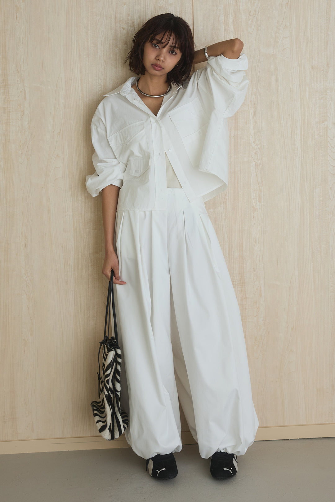 [SET]ビッグポケットシャツ+裾絞りワイドパンツ(2set)