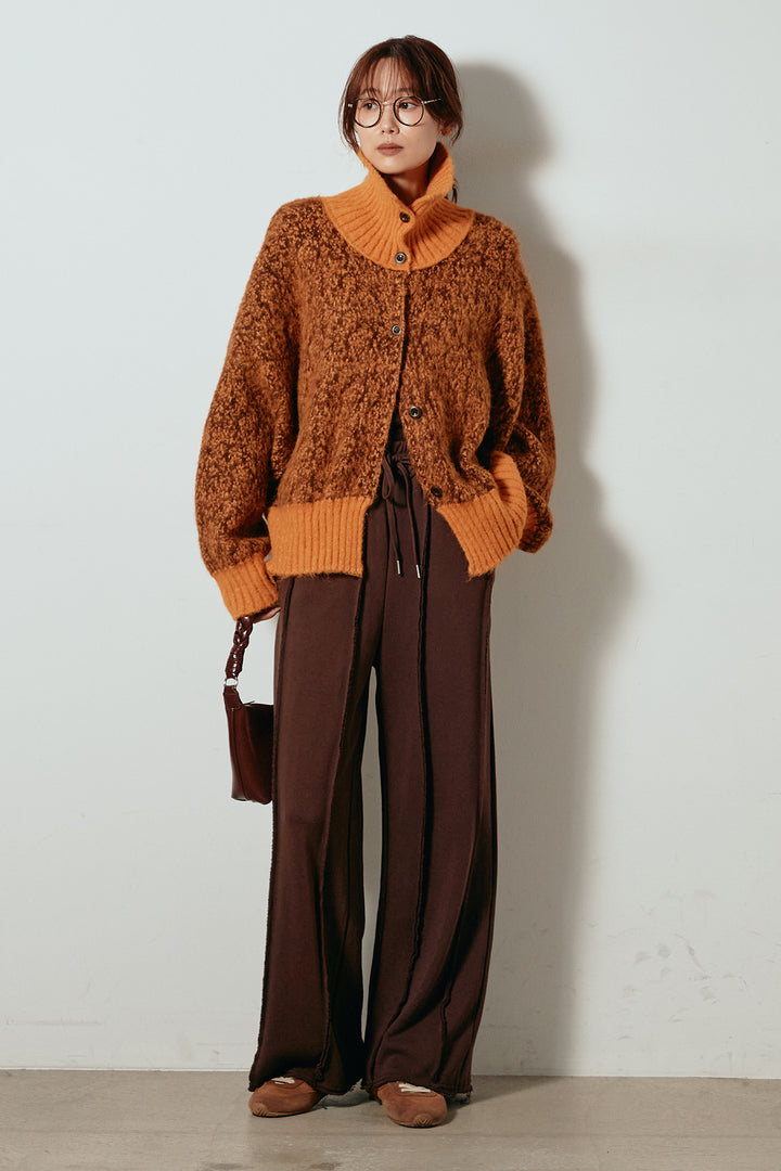 [SET]ハイネックミックスニットトップス+フロントラインデザインワイドスウェットパンツ(2set)