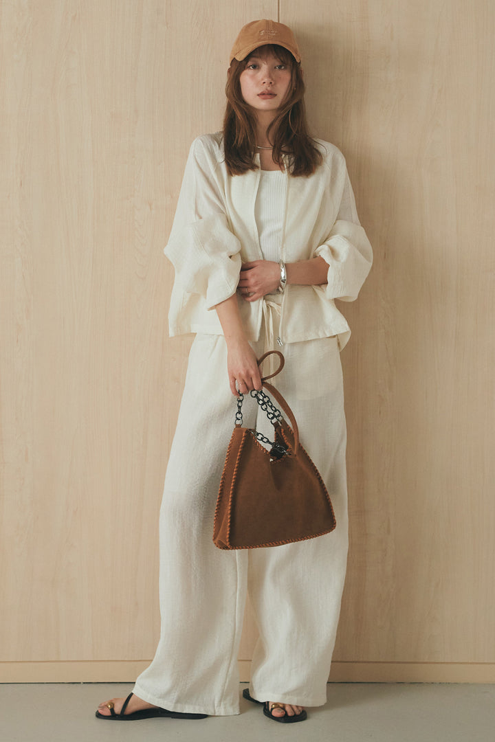 [SET]麻混ノーカラーブルゾン+麻混ウエストドロストパンツ(2set)