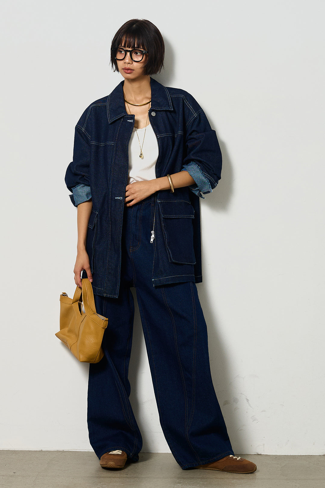 【即納】ステッチデザインデニムジップジャケット