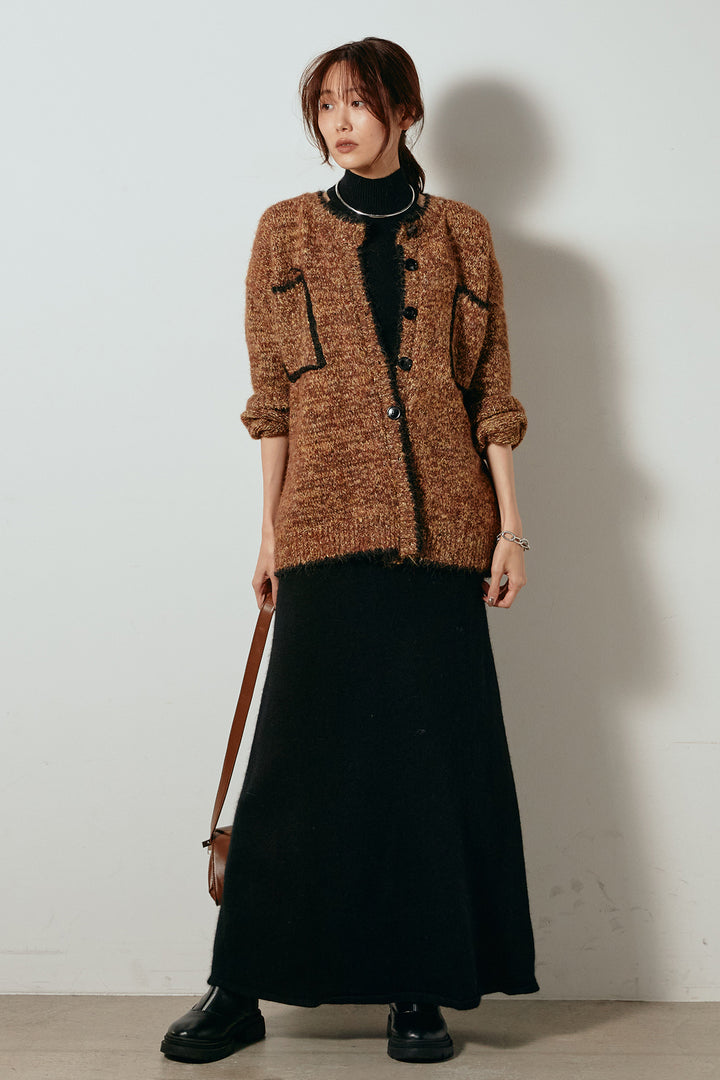 [SET]ミックスニットポケットカーディガン+ノースリーブニットロングワンピース(2set)