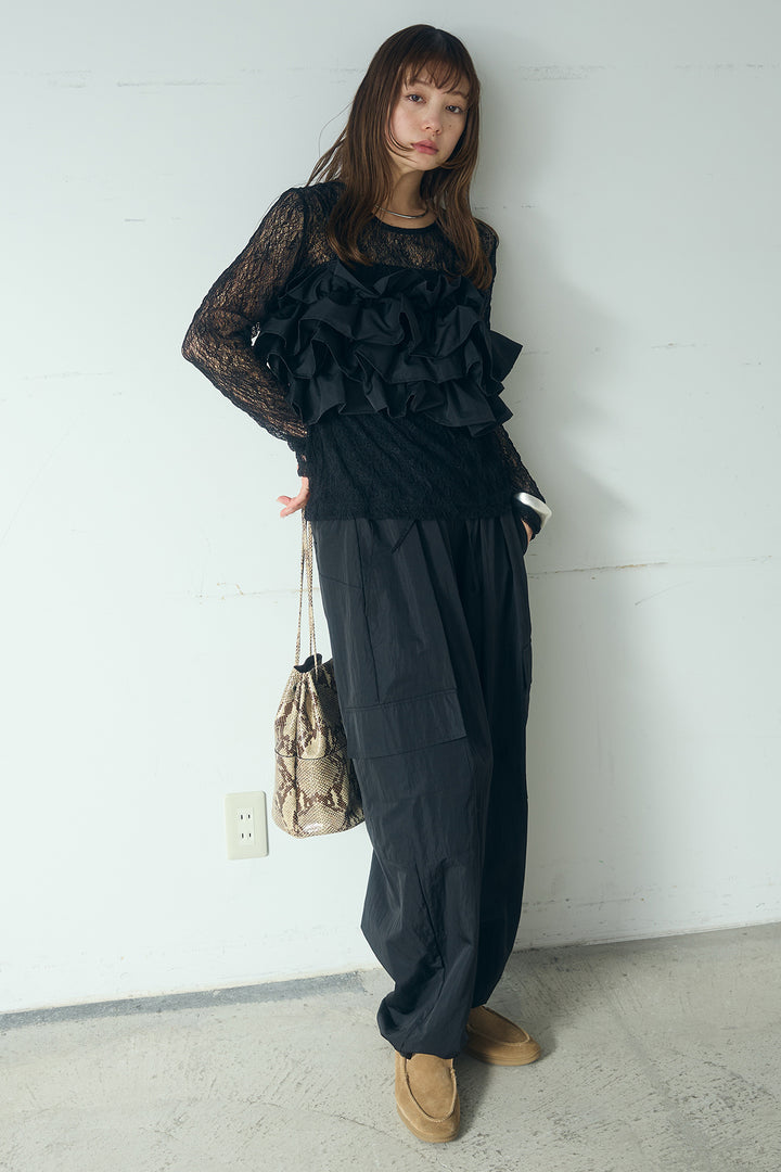 [SET]ストレッチレースクルーネックインナー+撥水フリルビスチェ(2set)