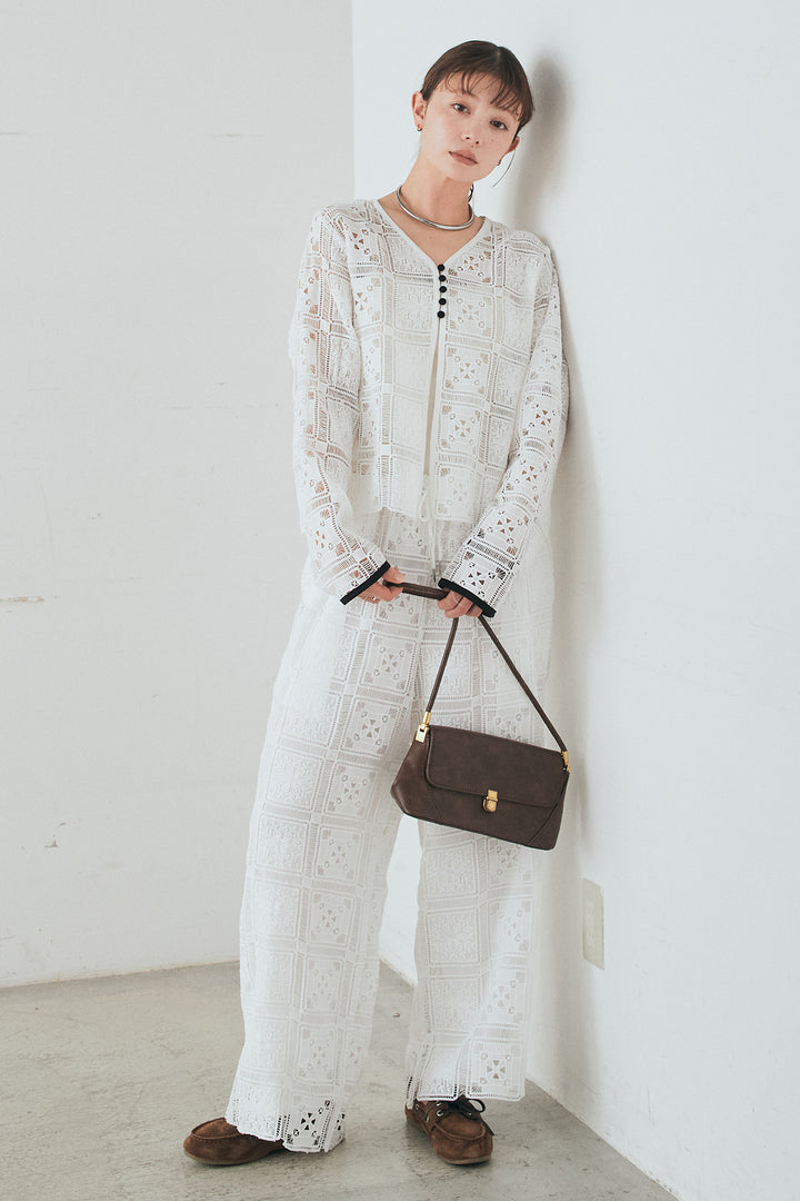 [SET]クロシェレースカーディガン+クロシェレースイージーパンツ(2set)