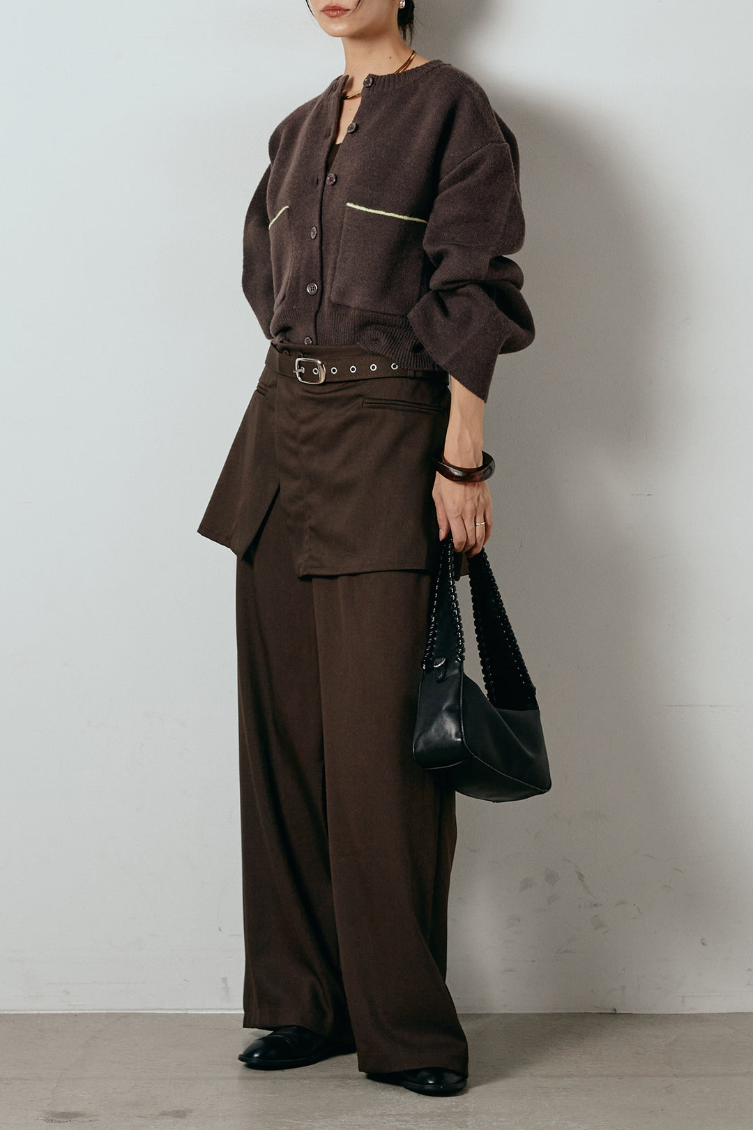 アルパカタッチダブルフェイスカーディガン/ブラウン