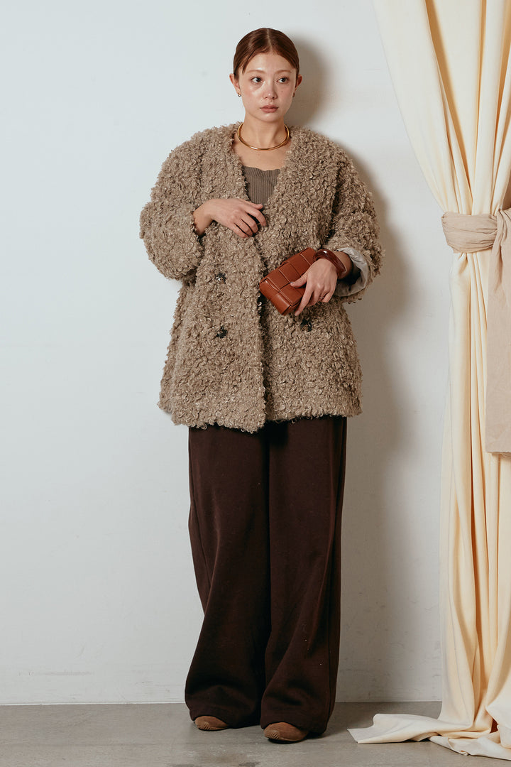 [SET]シープライクファージャケット+裏起毛スウェットワイドパンツ(2set)