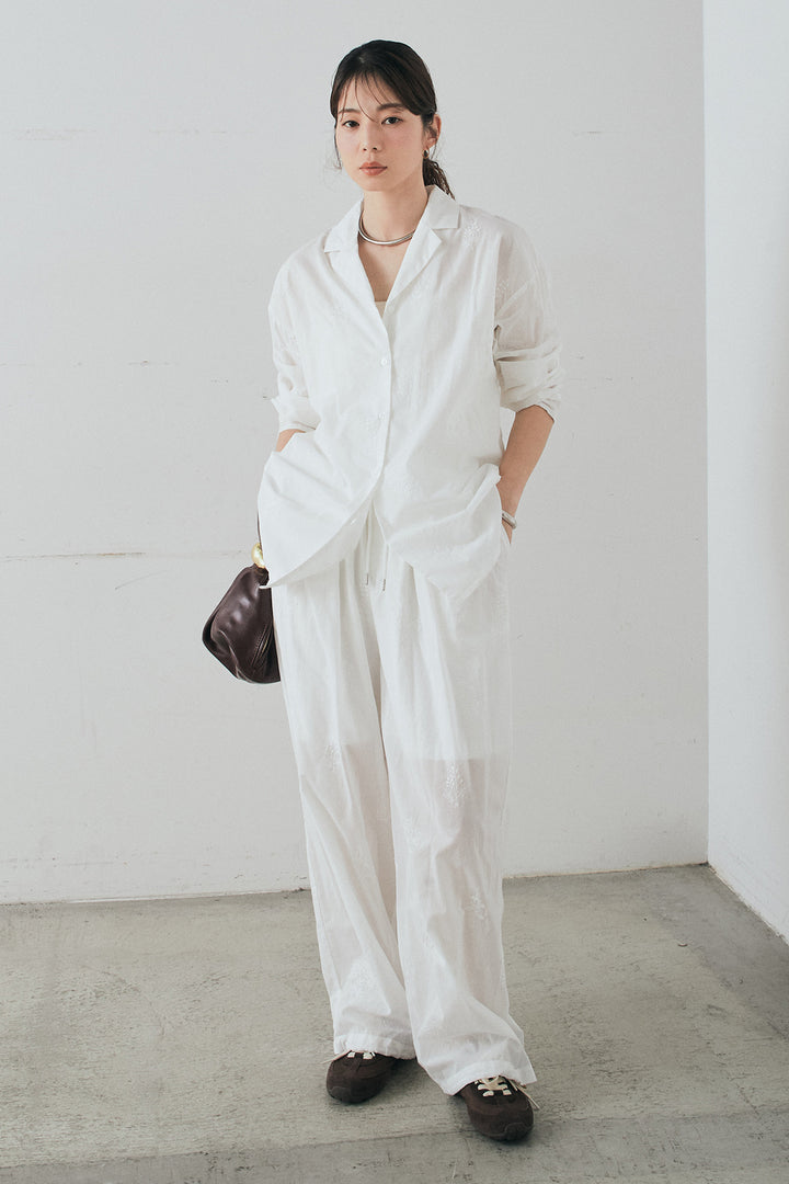 [SET]刺繍ローンオープンカラーシャツ+刺繍ローンタックイージーパンツ(2set)