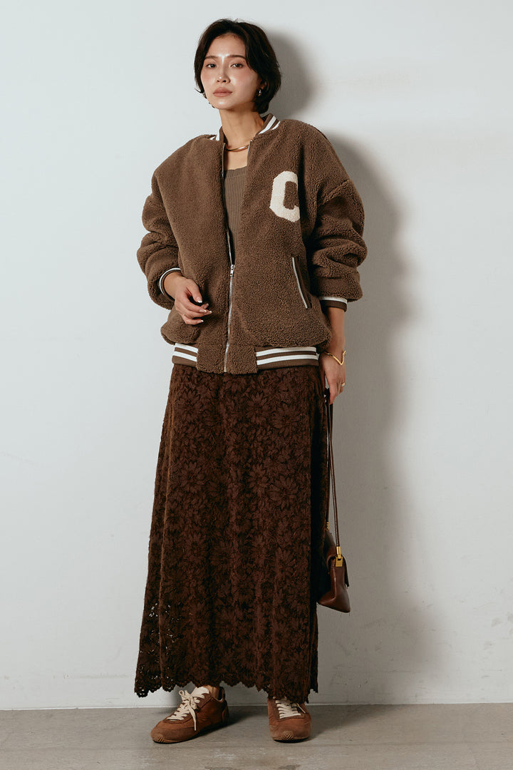 [SET]ロゴスタジャンボアブルゾン+花柄刺繍ベロアフレアスカート(2set)