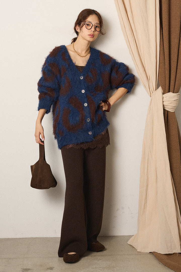 [SET]レオパードシャギータッチカーディガン+レースサテンキャミソール(2set)