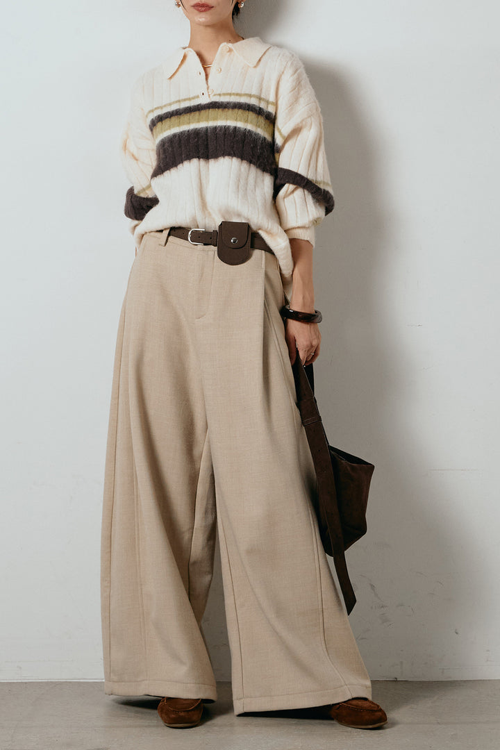 アルパカタッチボーダーポロニット/アイボリー