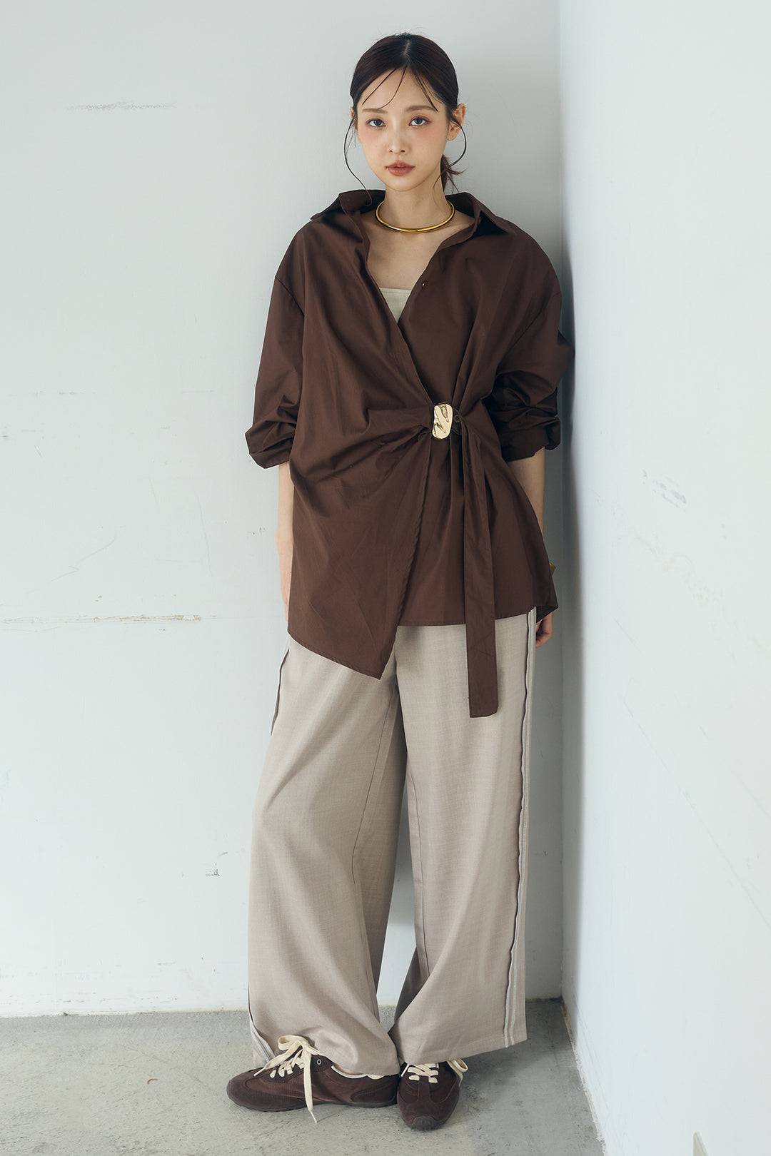 [SET]サイド留め具デザインシャツ+トラックイージーパンツ(2set)