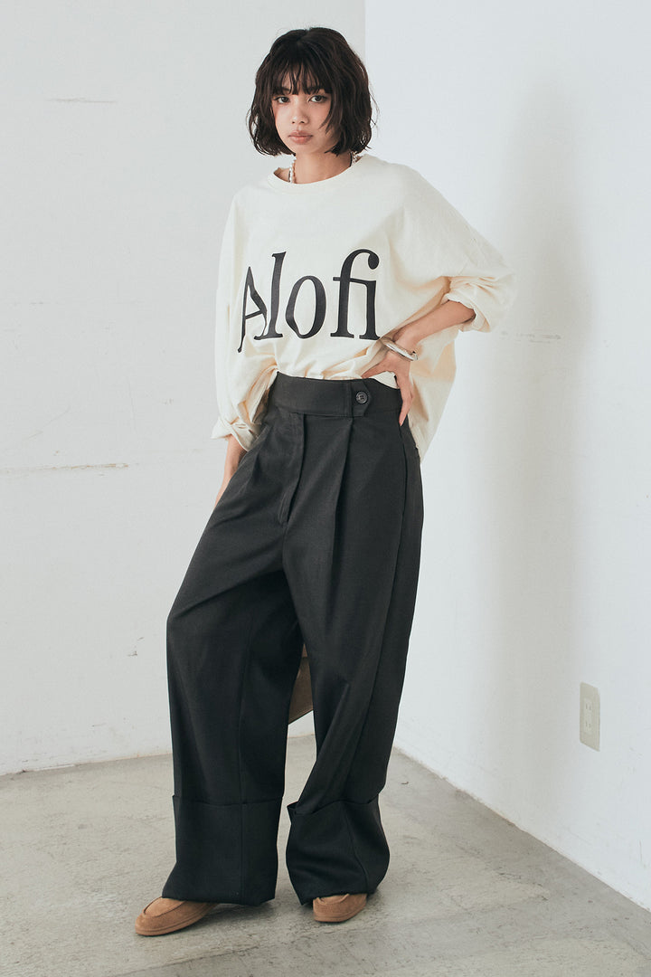 [SET]裾センタードロストロゴプリントワイドTシャツ+センタープレスセミワイドパンツ(2set)