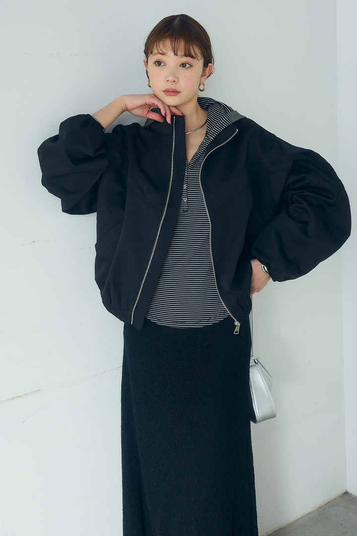 [SET]マルチ切り替えドルマンブルゾン+メッシュ刺繍ロングスカート+ボーダーフーディーロンT(3set)