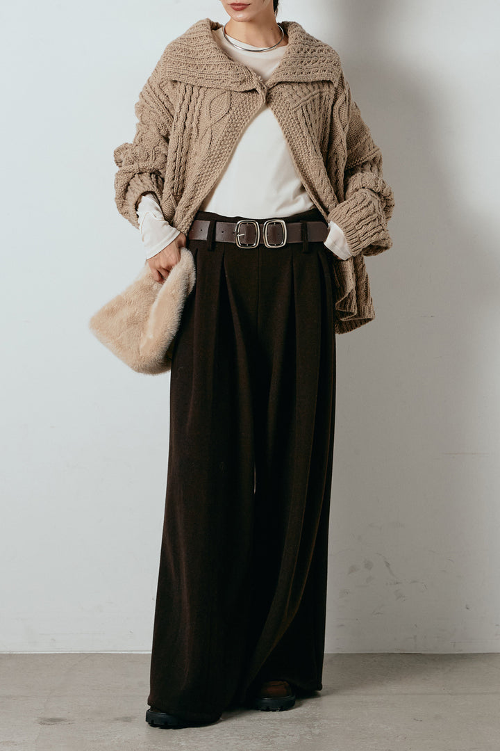 [SET]ビッグカラーケーブル編みニットトップス+2WAY袖コード刺繍クルーネックプルオーバー(2set)