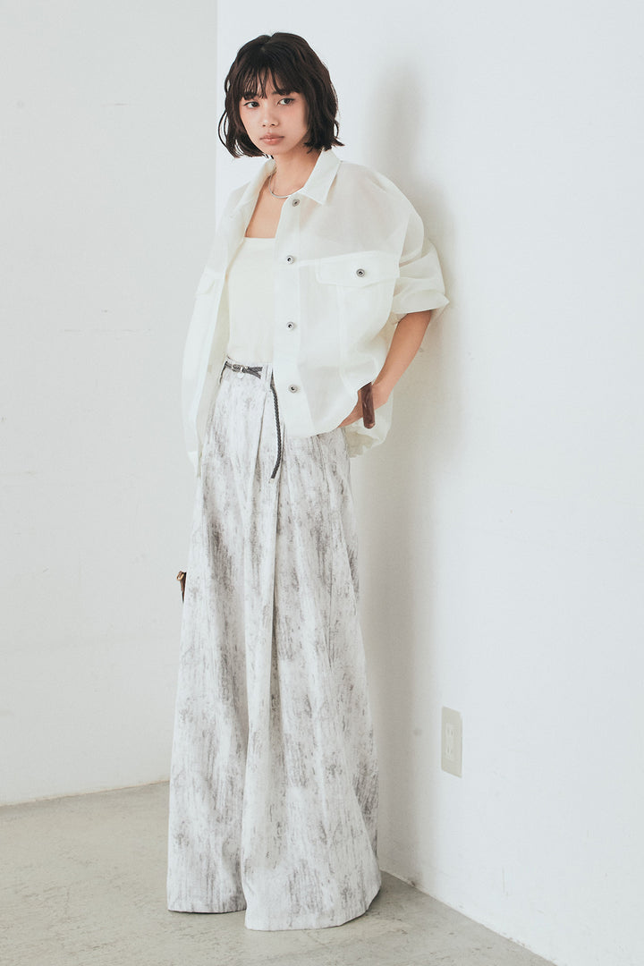 [SET]シアーダンボールサイドドロストジャケット+紐ベルト付きかすれ柄ワイドスラックス(2set)