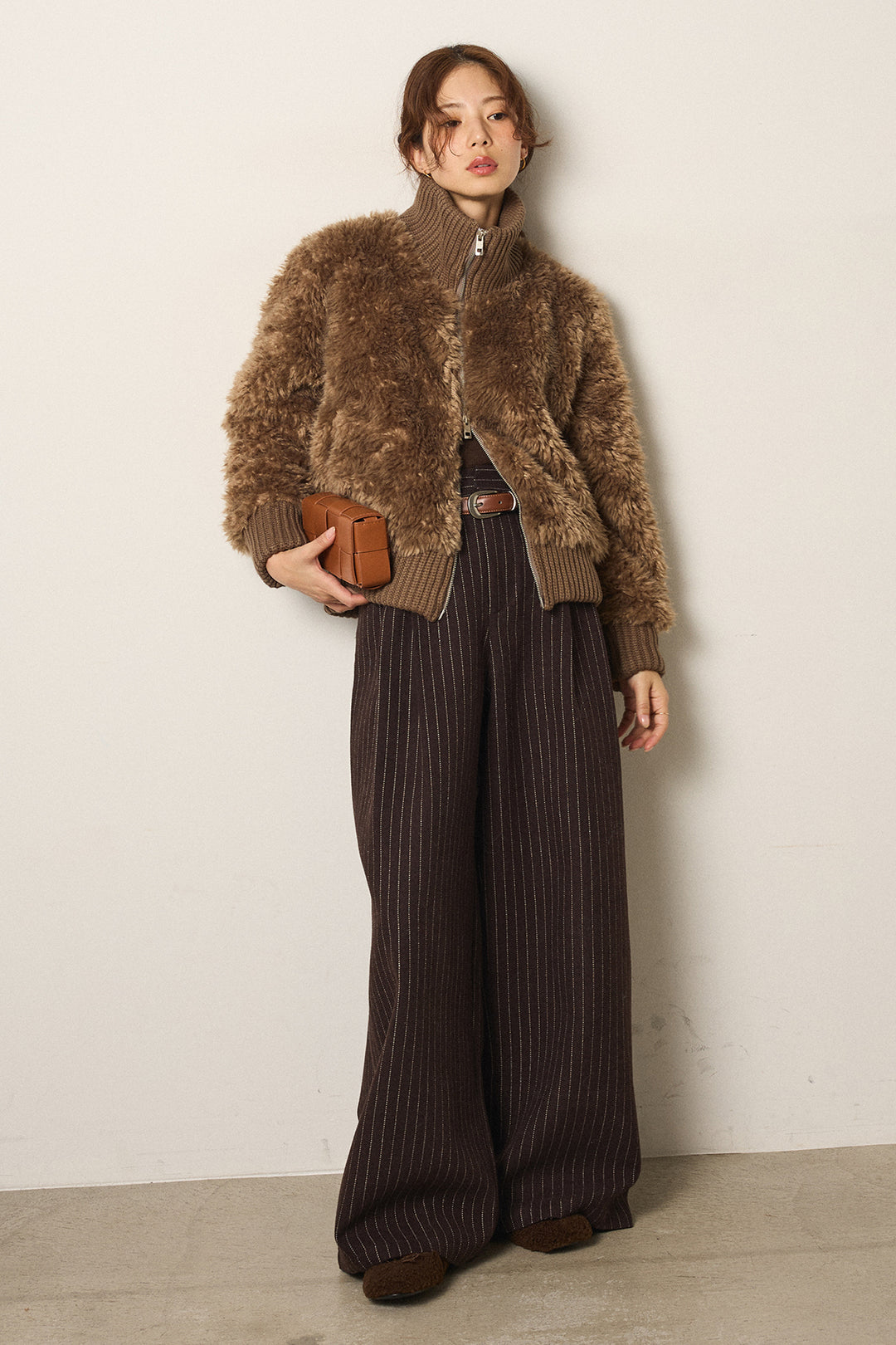 [SET]ハイネックボアブルゾン+ウールライクストライプパンツ(2set)