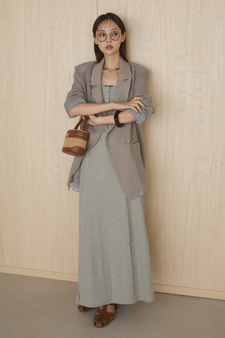 [SET]メッシュテーラードワイドジャケット+ノースリロングワンピース(2set)