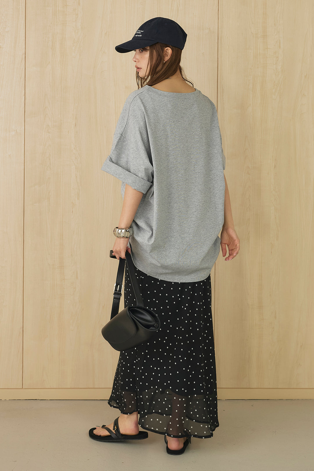 [SET]プリントロゴチュニックTシャツ+ドットサテンナロースカート(2set)