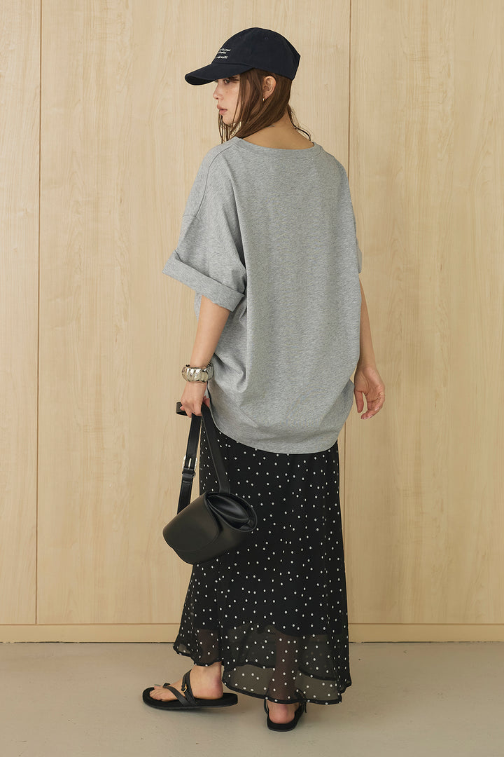 [SET]プリントロゴチュニックTシャツ+ドットサテンナロースカート(2set)