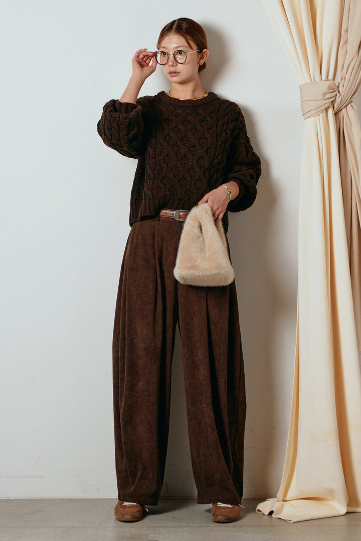 [SET]バルキーケーブルプルオーバー+コーデュロイサイドタックコクーンパンツ(2set)