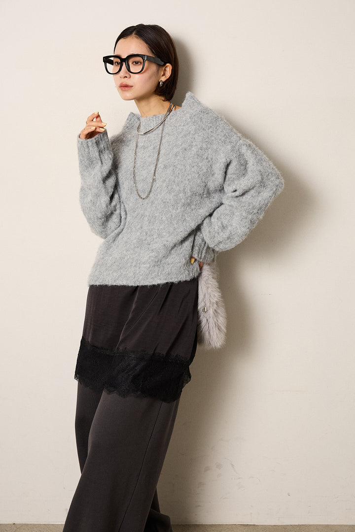 [SET]アルパカタッチオフショルニット+レース切り替えキャミソール+裏起毛スウェットワイドパンツ(3set)