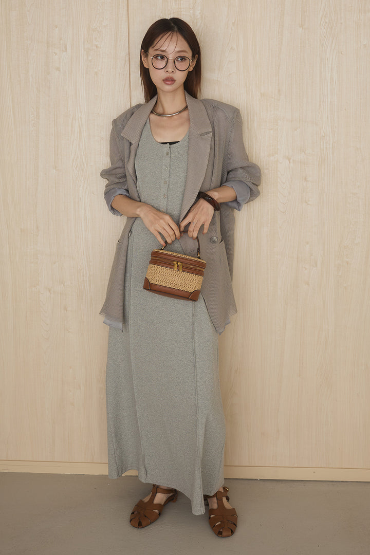 [SET]メッシュテーラードワイドジャケット+ノースリロングワンピース(2set)