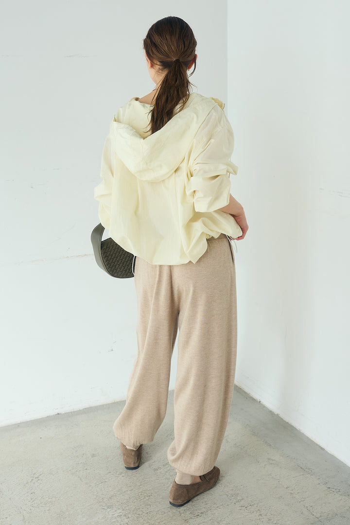 [SET]ナイロンフーディーブルゾンアウター+裾絞りリブニットパンツ(2set)