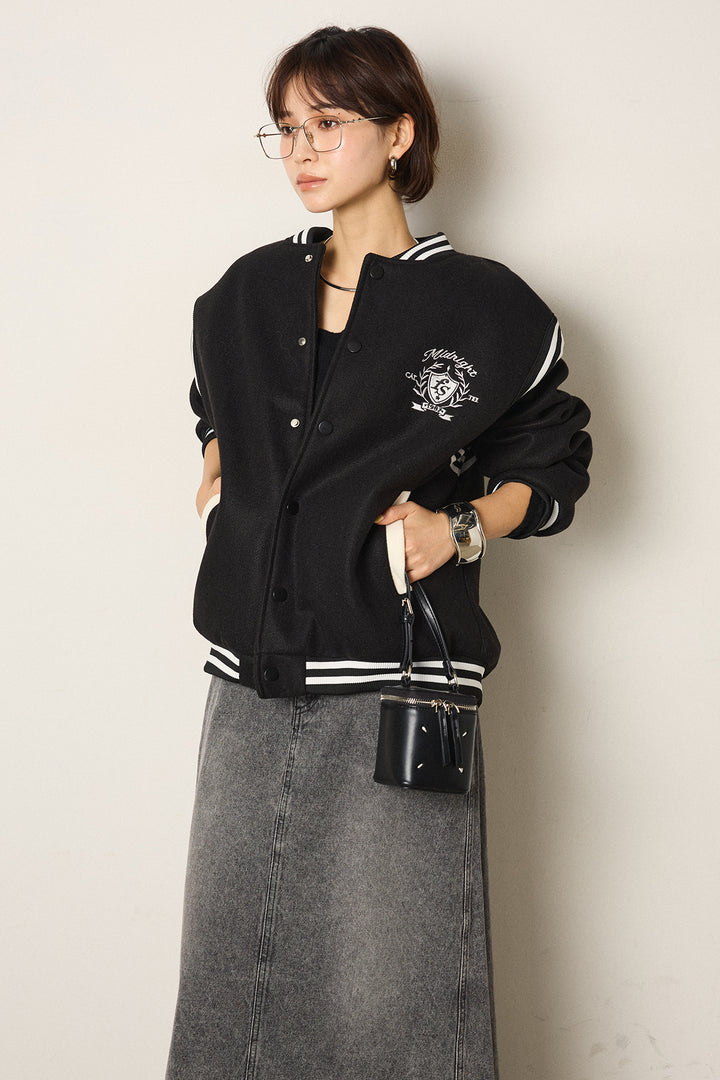 [SET]ワンポイントデザインブルゾン+デニムロングフレアスカート(2set)