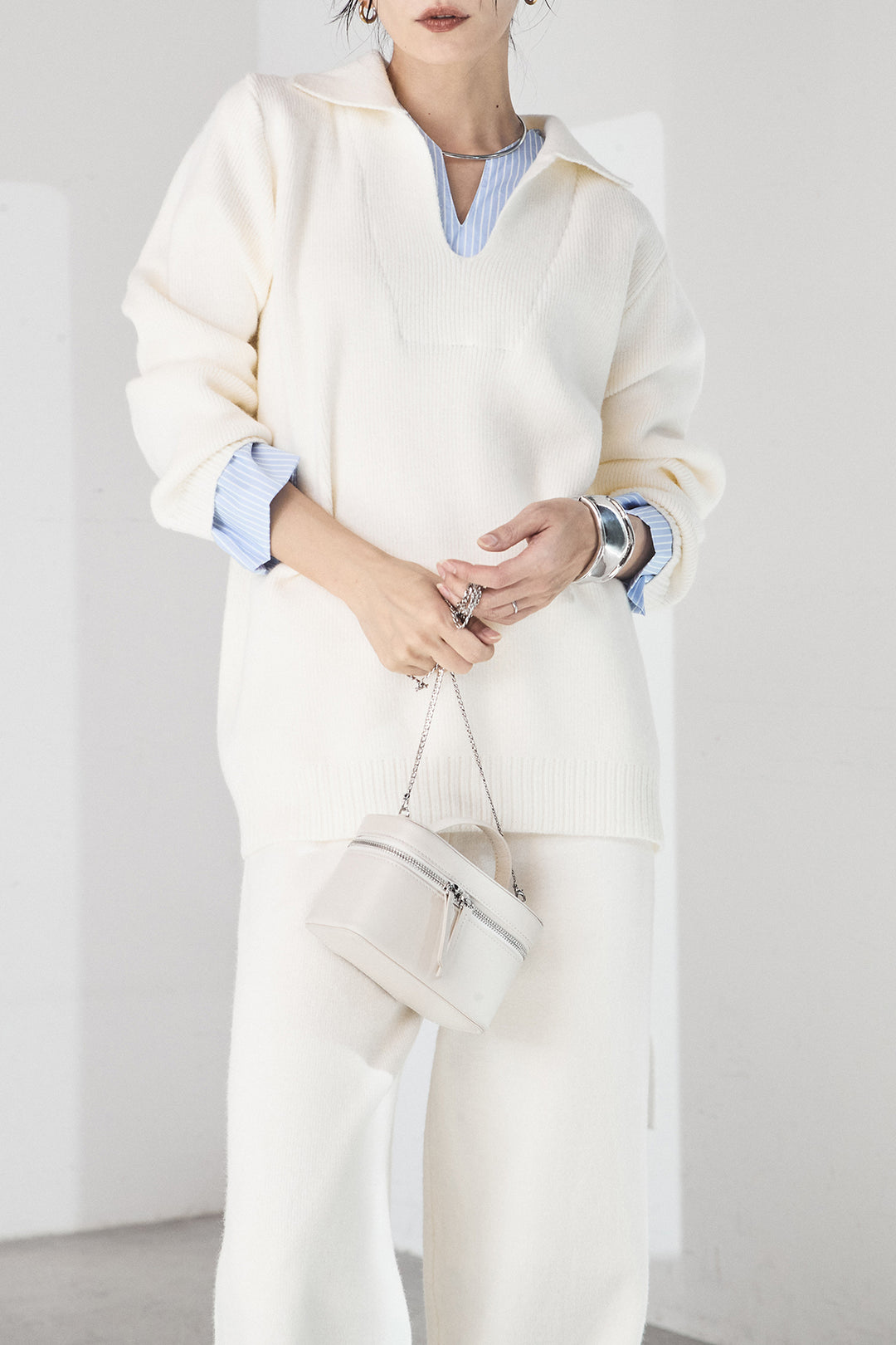 [SET]ストライプドッキングニットポロSETUP