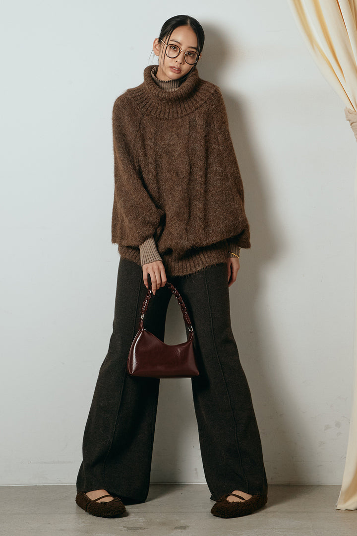 [SET]起毛ミディアムスリーブニットトップス+センターラインニットパンツ(2set)