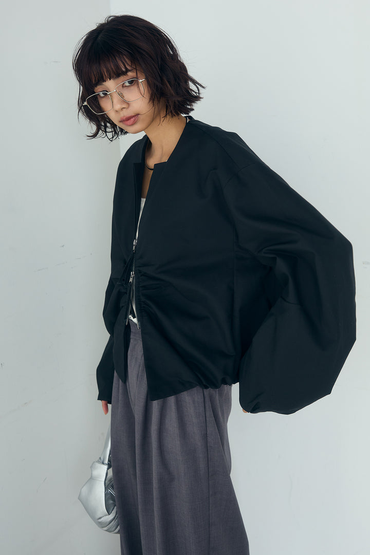 [SET]ノーカラーフロントギャザージップアウター+ツイルメニータックパンツ(2set)