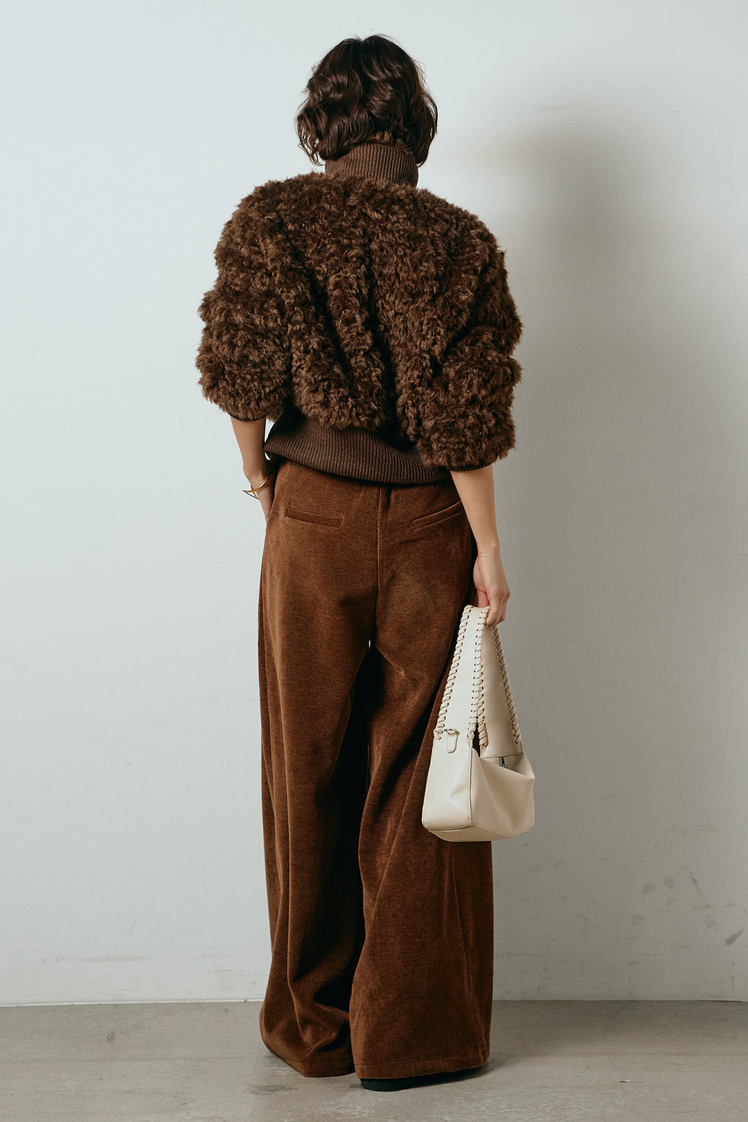 [SET]ハイネックショート丈ボアジップブルゾン+ベルトループコーデュロイワイドパンツ(2set)