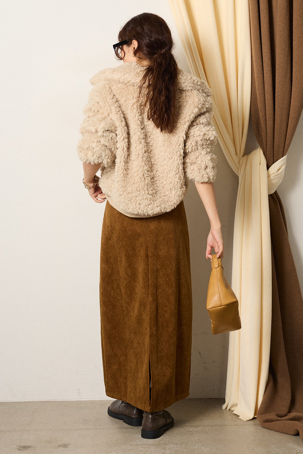 SET]スタンドカラー裾リブボアブルゾン+ロープベルト付きスウェード調