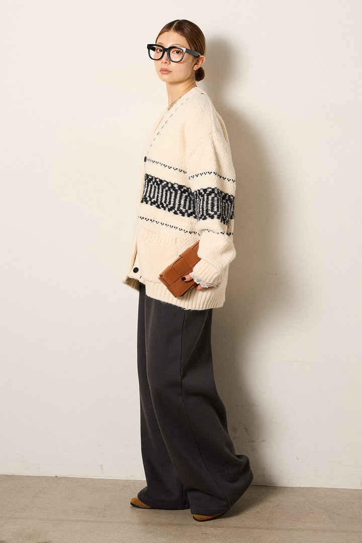 [SET]ライン柄ステッチニットカーディガン+2WAY袖コード刺繍クルーネックプルオーバー(2set)