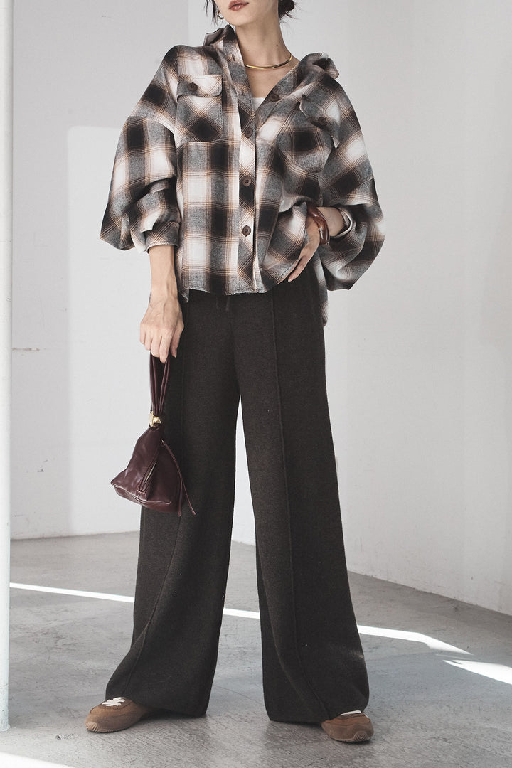 [SET]オンブレーチェックビッグシルエットCPOシャツ+センターラインニットパンツ(2set)