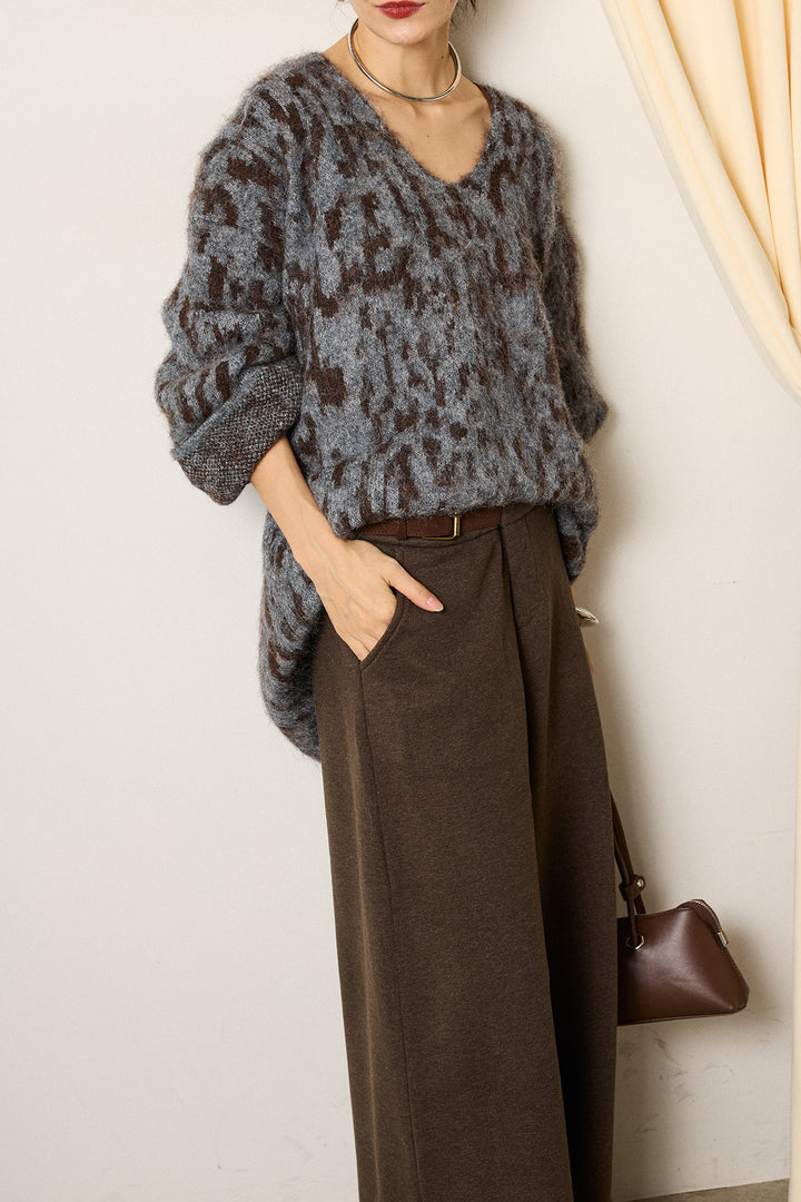 [SET]フラッフィーレオパードシャギーニット+サイドベルトパンツ(2set)