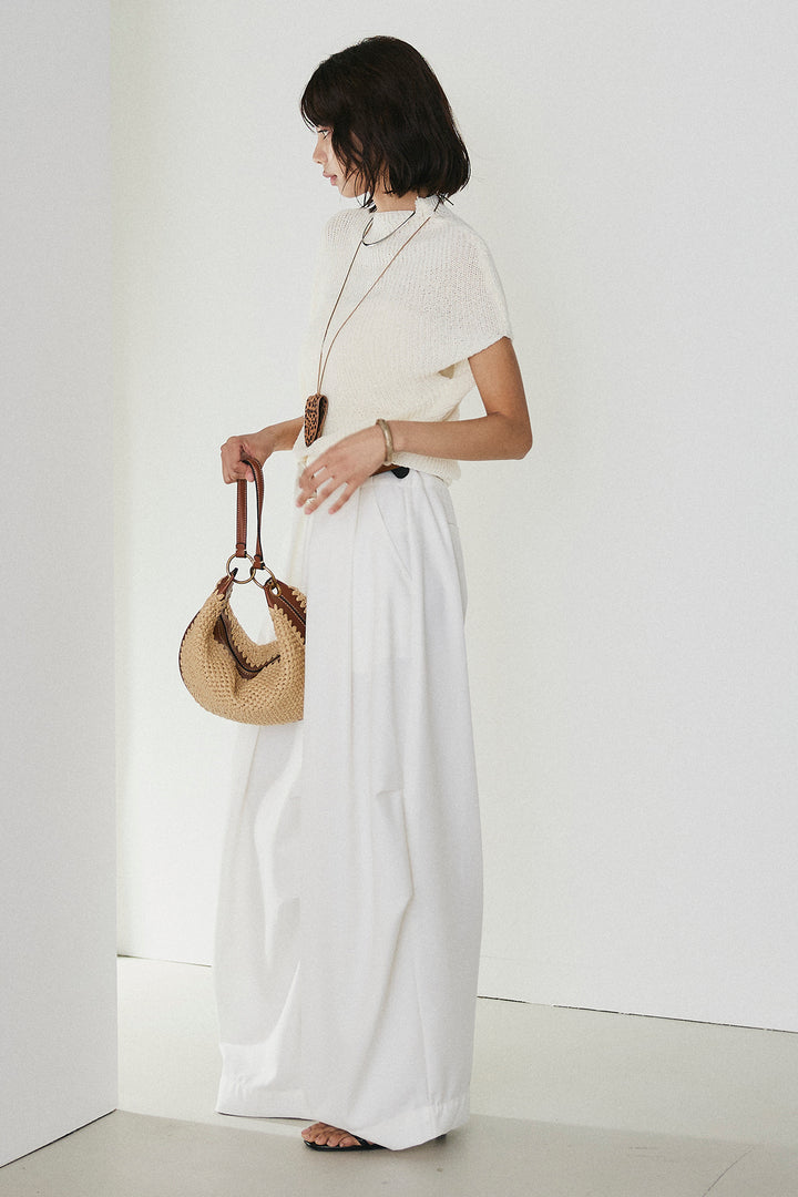 [SET]フレンチリブニットプルオーバー+ベルトループワイドパンツ(2set)