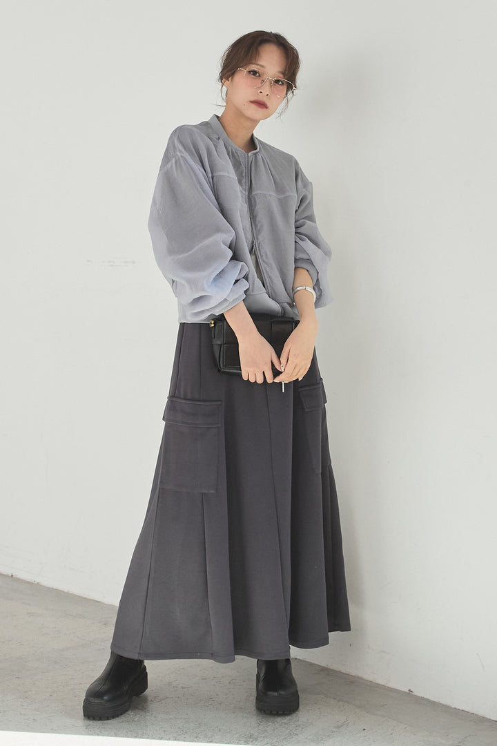 [SET]シアー×ポンチブルゾン+リラックススウェットスカート(2set)